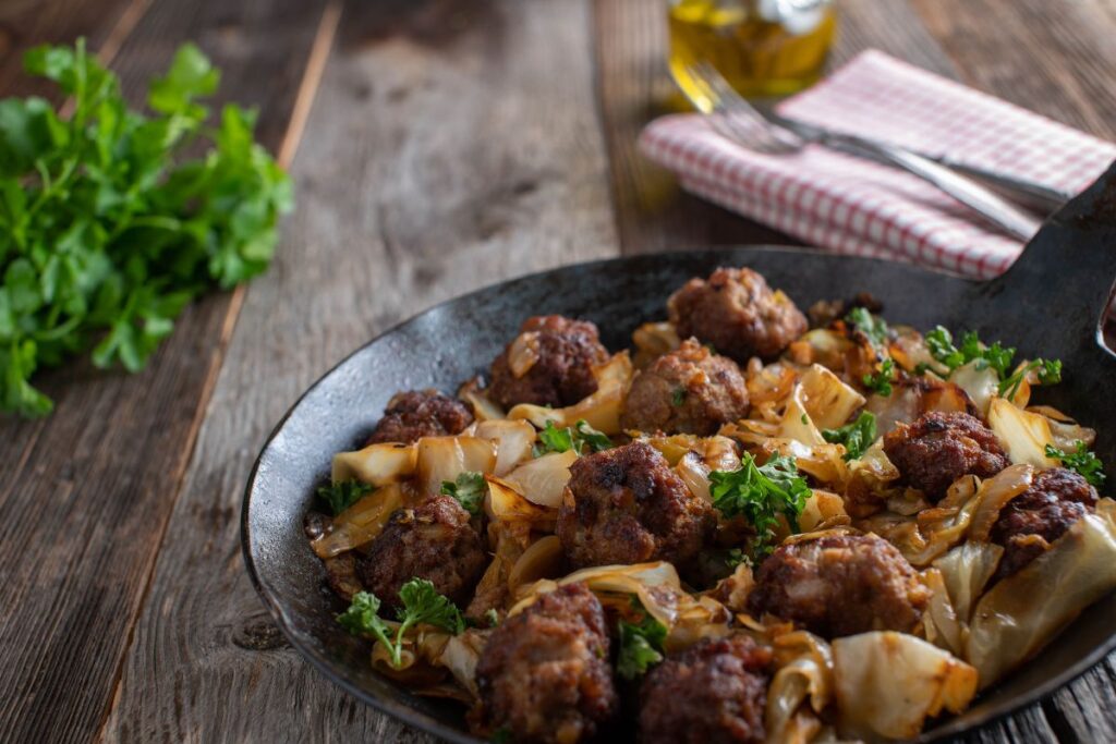 fried cabbage and sausage